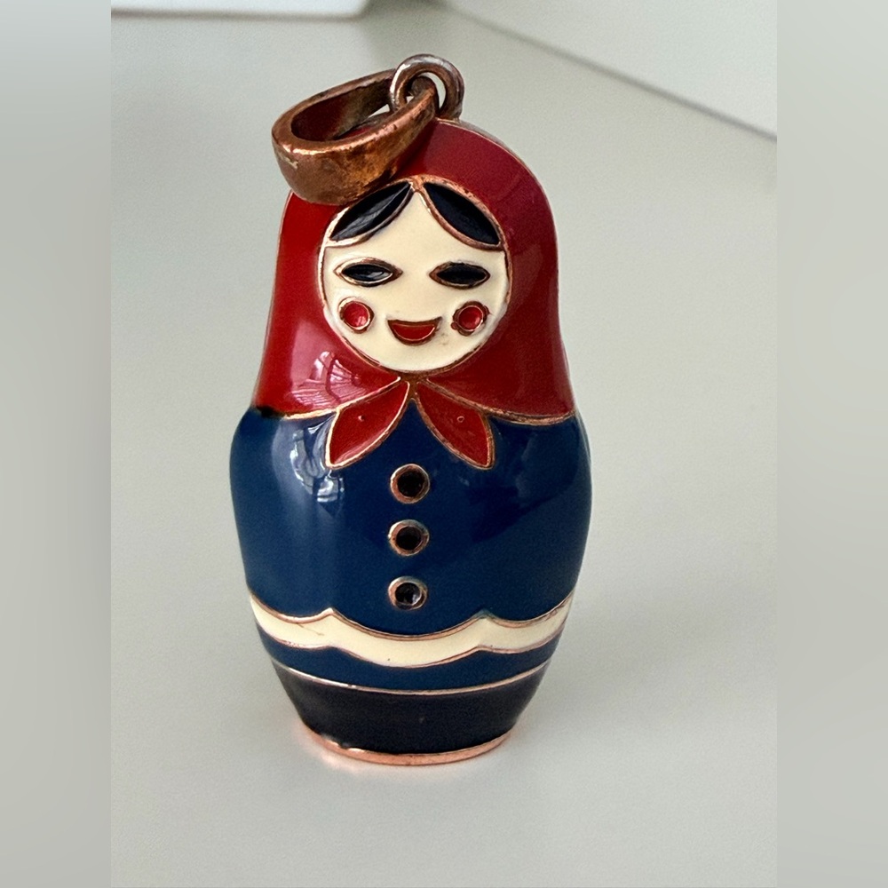 Vintage Russian Nesting matryoshka Doll Metal Pendent Necklace Keychain